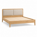 Japandi Bettgestell Eiche Natur mit gepolstertem Kopfteil 160x200 cm