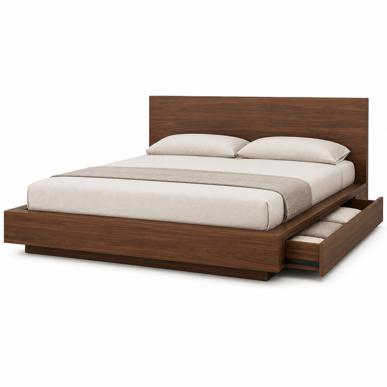 Minimalistisches Plattformbett Walnuss mit Stauraumschublade 160x200 cm