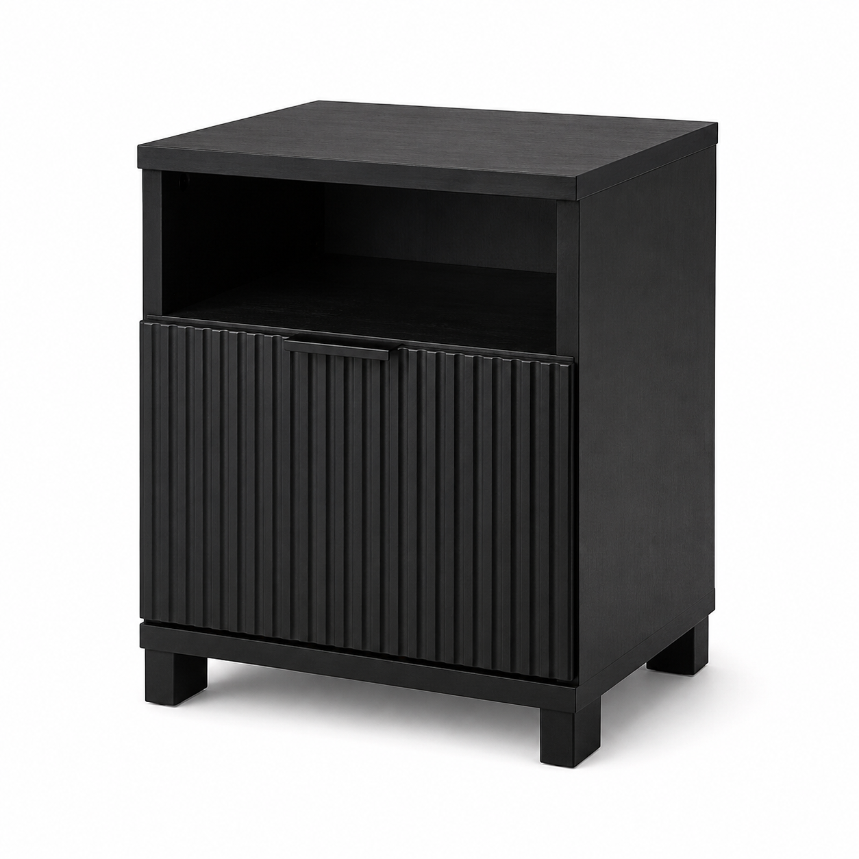 Moderner Nachttisch Schwarz mit Rillenfront 45x35x55 cm