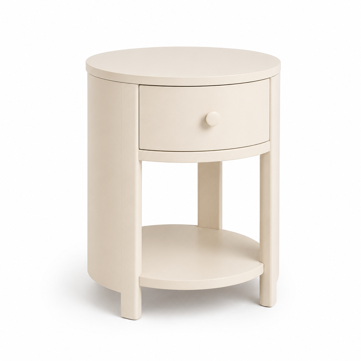 Runder Nachttisch Creme mit Ablageboden 38x38x50 cm