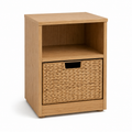 Japandi Nachttisch Eiche Natur mit Korbfach 42x35x52 cm