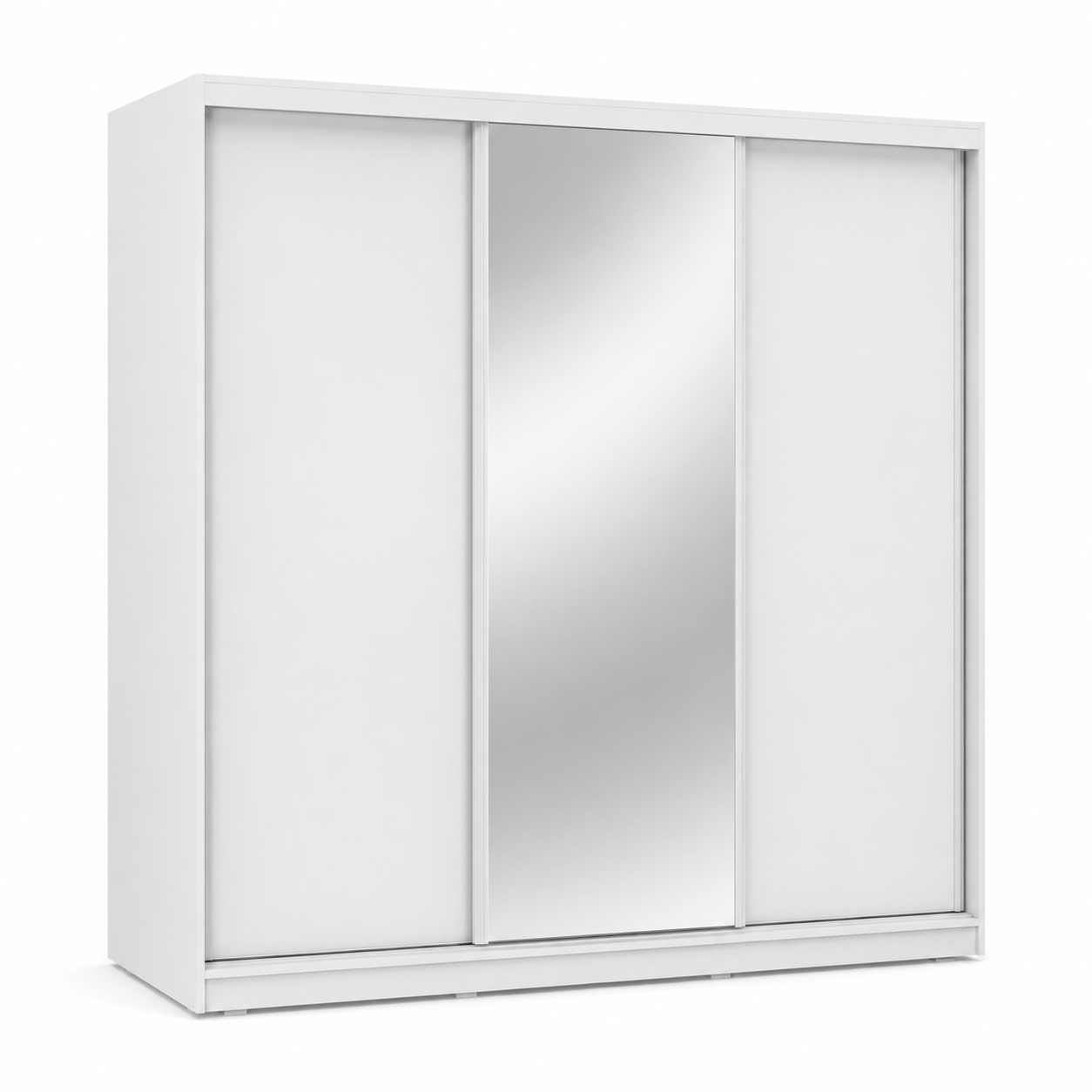 Schiebetür Kleiderschrank Weiß Matt mit Spiegel 180x60x210 cm