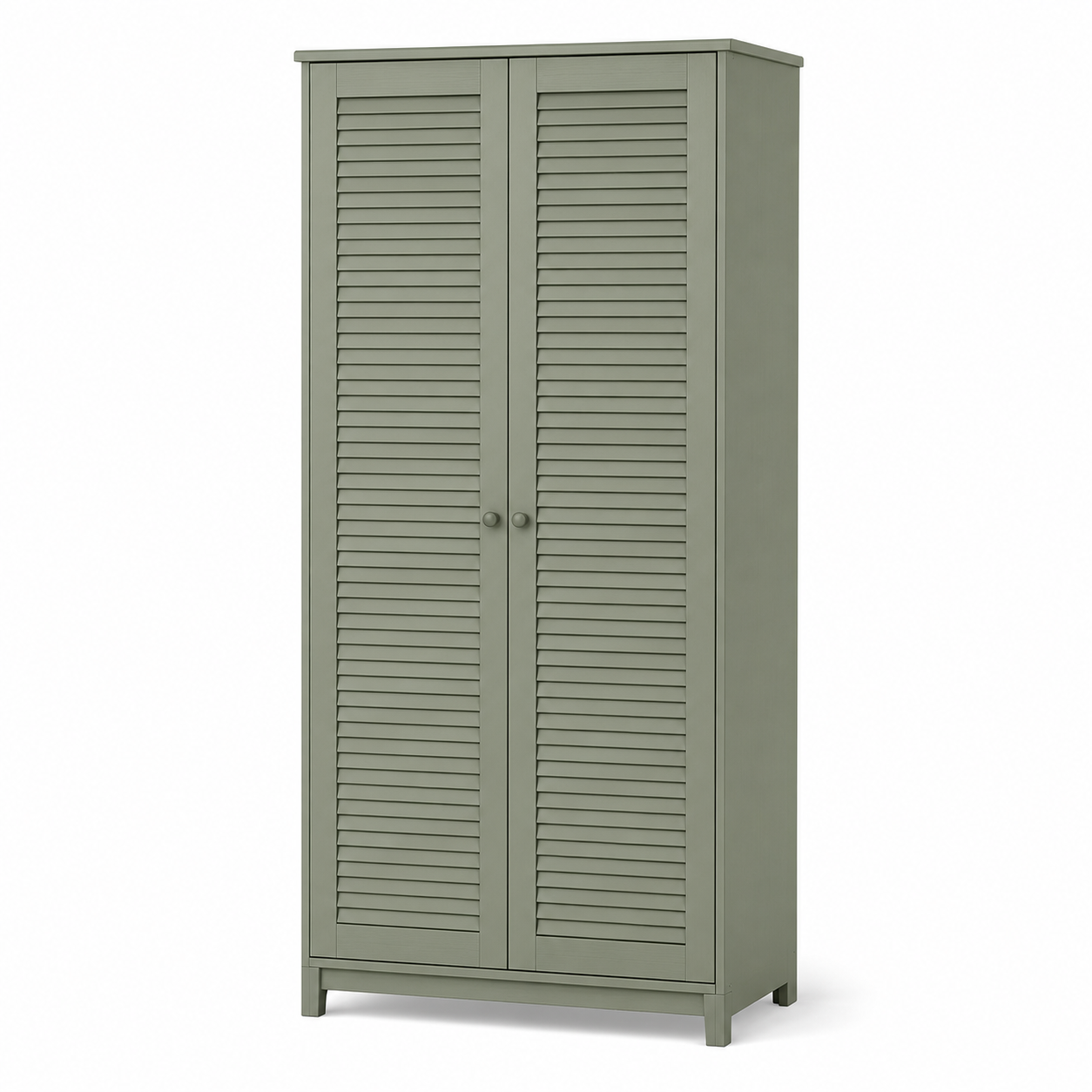 Kompakter Kleiderschrank Salbeigrün mit Lamellentüren 100x55x190 cm