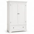 Landhaus Kleiderschrank Weiß mit Kranzleiste 140x56x198 cm