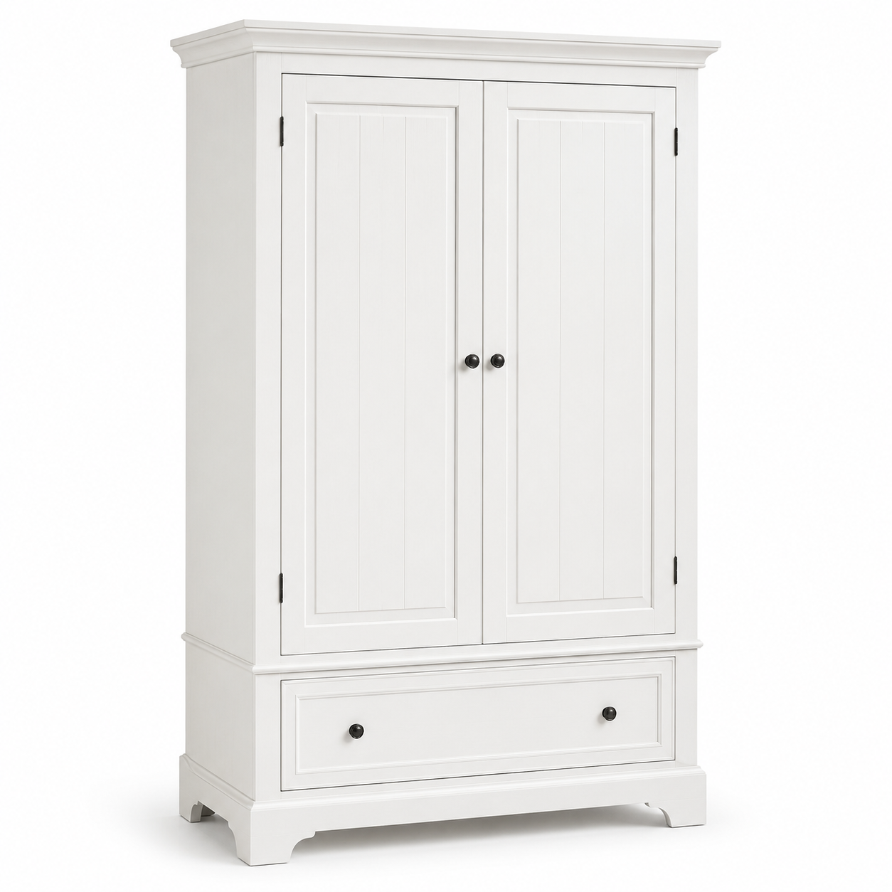 Landhaus Kleiderschrank Weiß mit Kranzleiste 140x56x198 cm