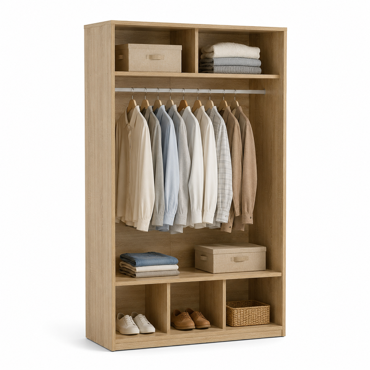 Offener Kleiderschrank Eiche Hell mit Kleiderstange 120x45x180 cm