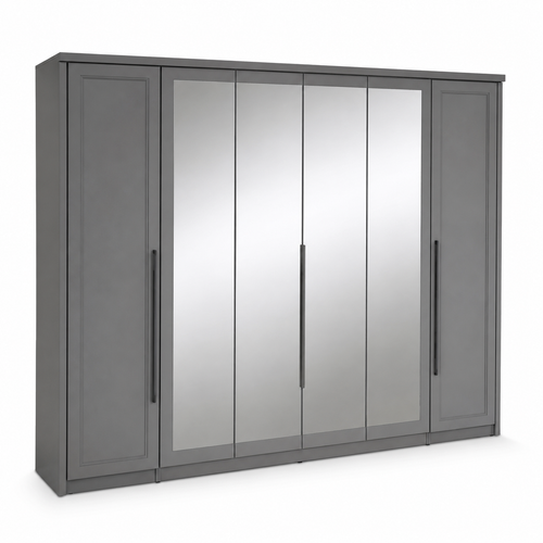 Kleiderschrank Grau mit Spiegelfront 200x60x215 cm