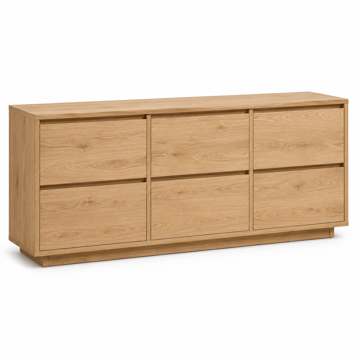 Breite Kommode Eiche Natur mit sechs Schubladen 140x40x80 cm
