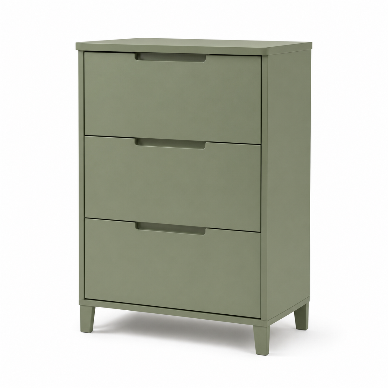 Schmale Kommode Salbeigrün mit drei Schubladen 70x38x82 cm