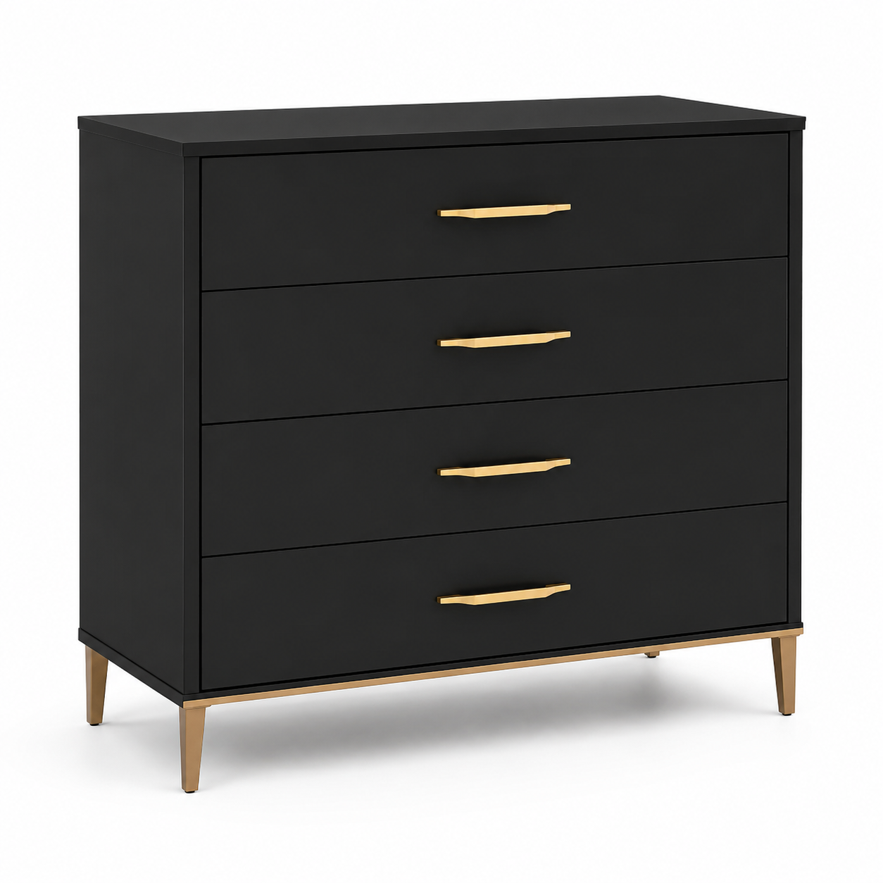 Kommode Schwarz Matt mit Messinggriffen 100x40x85 cm