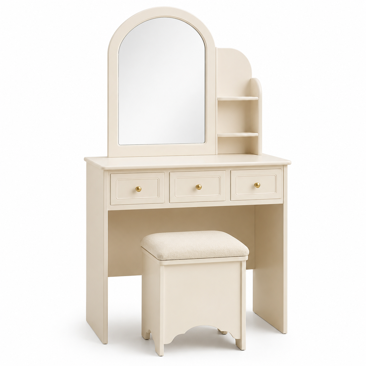 Frisiertisch Creme mit Hocker und drei Schubladen 80x40x135 cm