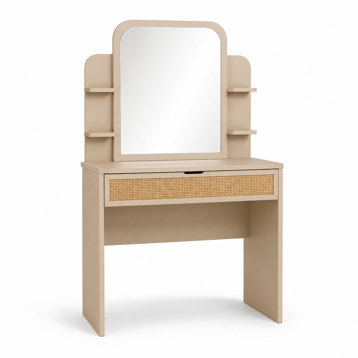 Schminktisch Beige mit Rattanoptik Front 90x40x130 cm