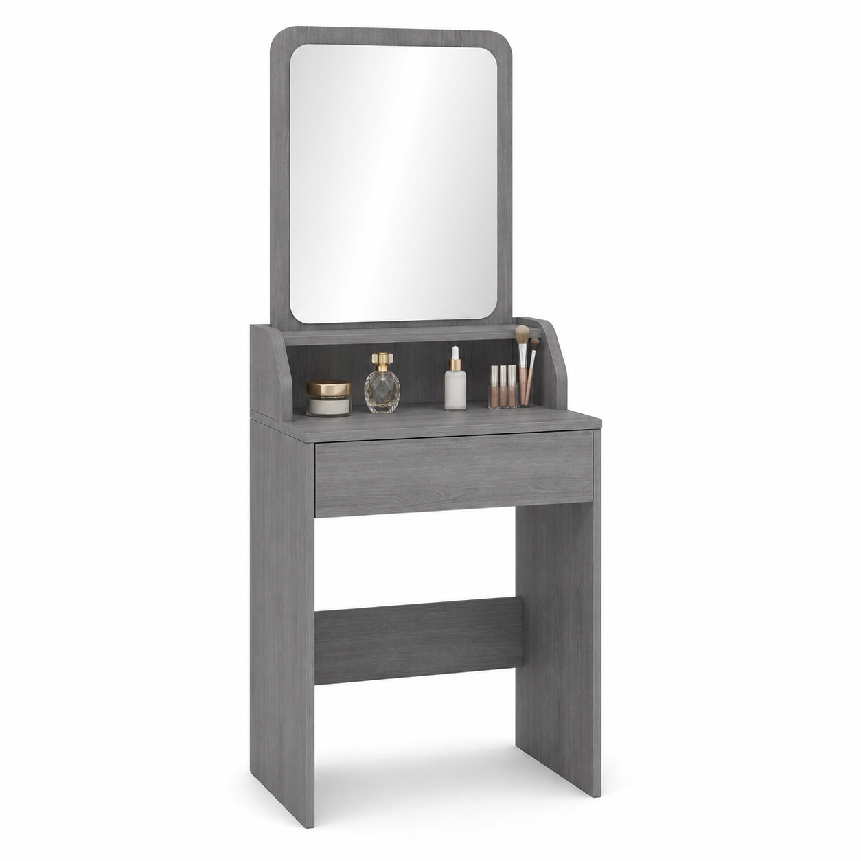 Kompakter Schminktisch Grau mit Stauraumfach 70x35x125 cm